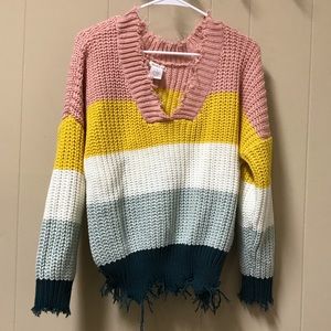 Raw hem color block sweater